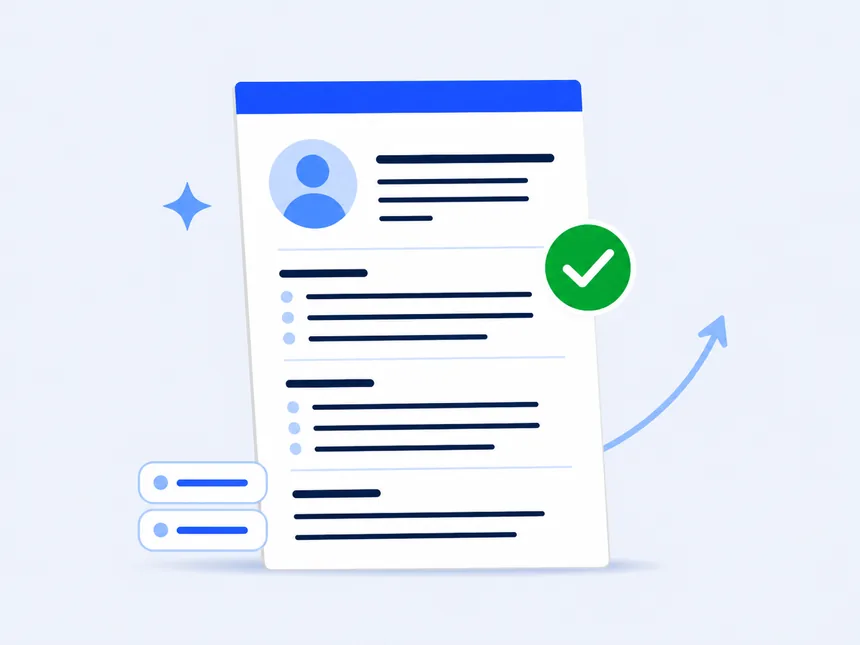 Illustration of a finished resume with a green checkmark